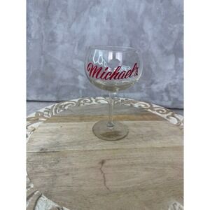 Vintage‎ Michaels Restaurant Souvenir Balloon Wine Glass Clear Red Logo Stemmed